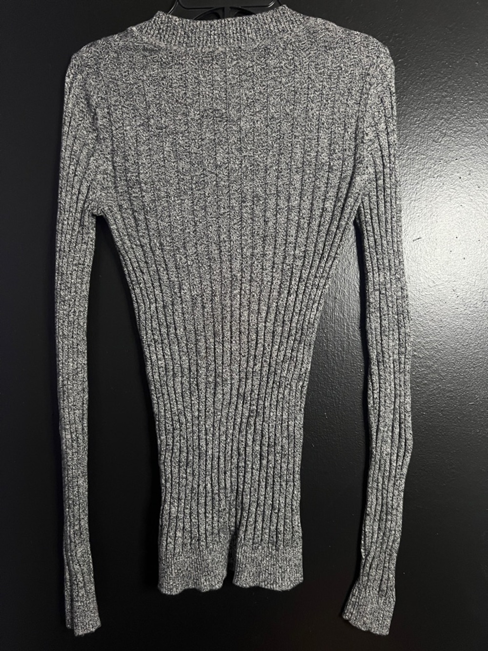 Express Women's Heathered Gray Ribbed Deep V-Neck Sweater - Picture 2 of 4